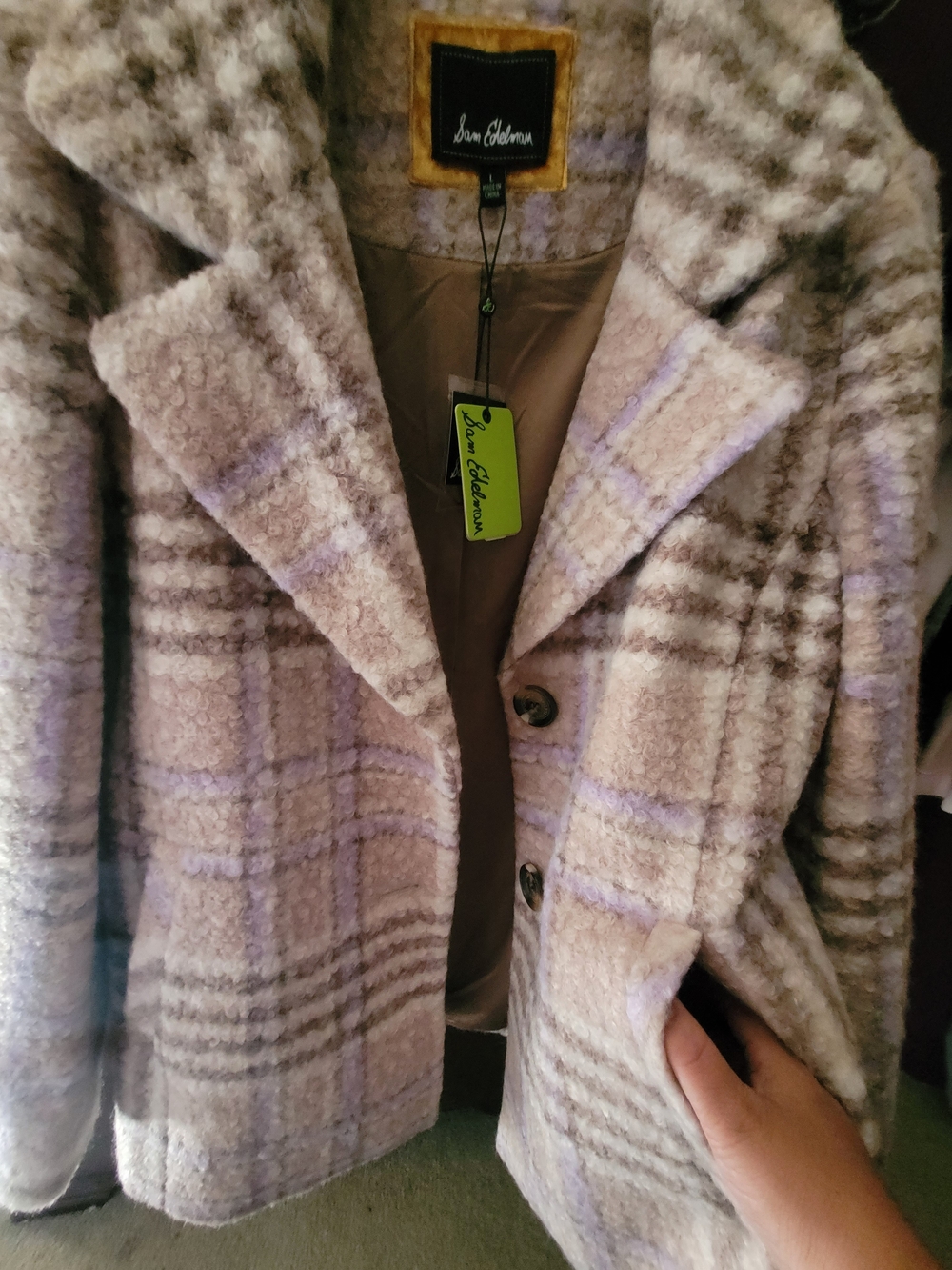 Sam Edelman Lavender Plaid Bouclé Pea Coat - Women's Jacket - Picture 3 of 4